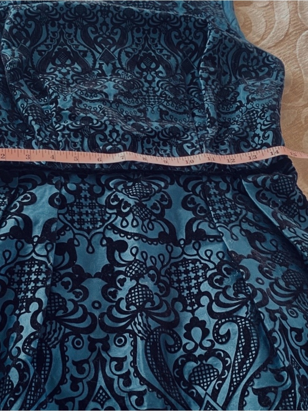 Beige by ECI Teal Black Velvet Fit & Flare Dress Size 6 - Picture 11 of 11